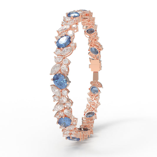 925 Sterling Silver 14K Rose Gold Plated Marquise Bracelet – 11 Lab-Created Marquise Sapphires & 33 Pear Moissanite, 10ct/12ct/15ct Total Carat, Luxury Jewelry Gift for Wife, Mother, Sister