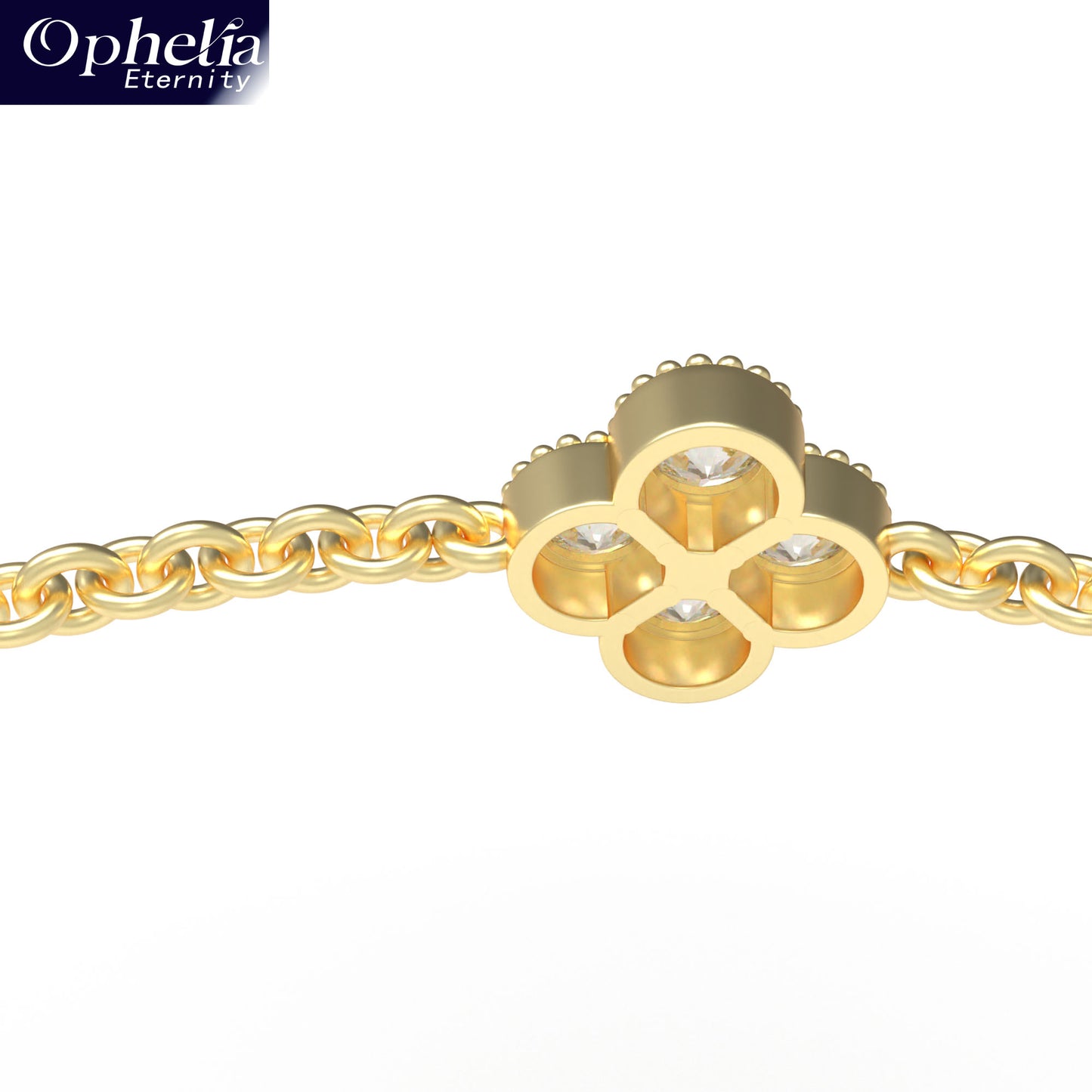 Handmade Four - Leaf Clover Bracelet with Lab - Grown Diamonds (VVS1 - VVS2 Clarity) in 9K/14K/18K Yellow Gold