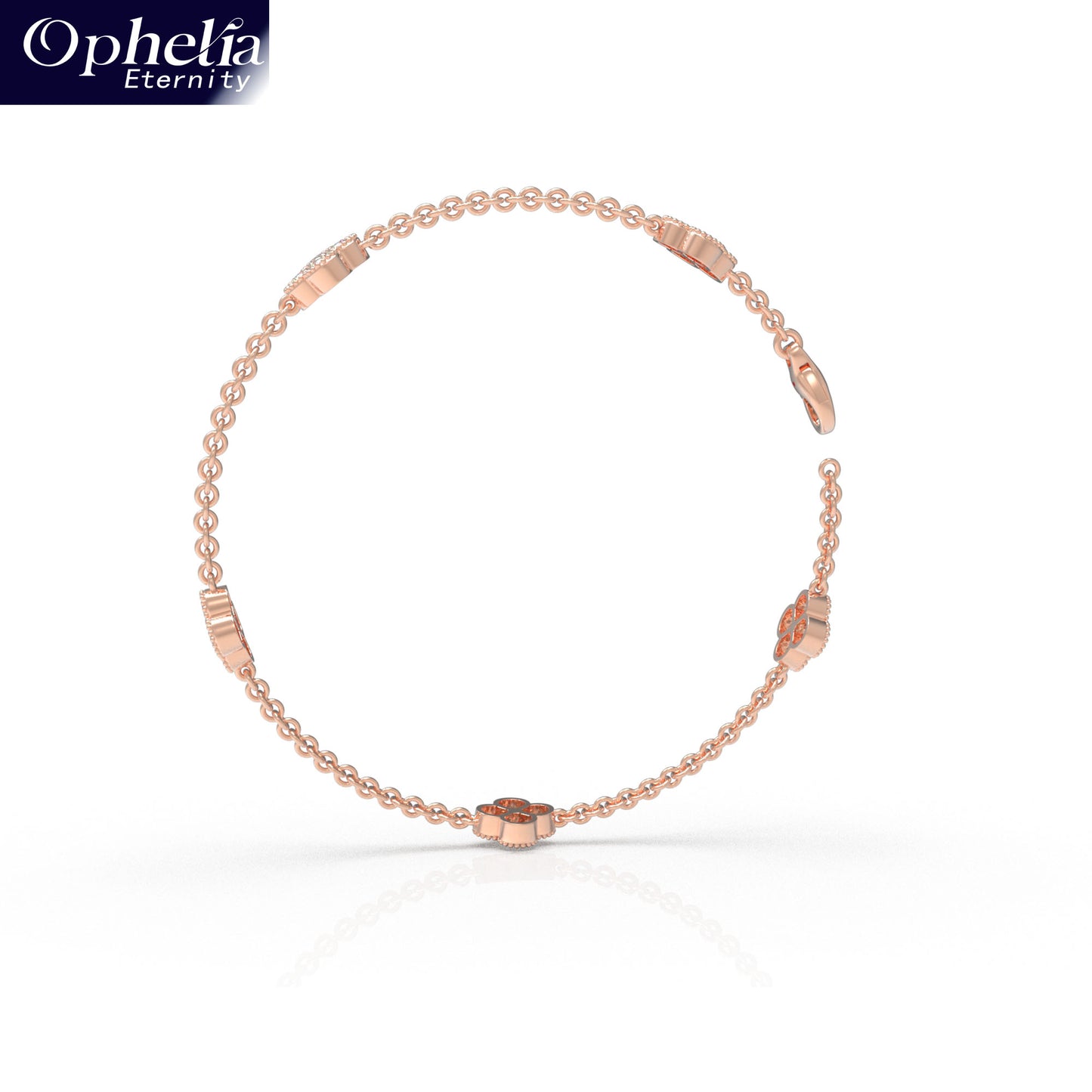 Handmade Four - Leaf Clover Bracelet with Lab - Grown Diamonds (VVS1 - VVS2 Clarity) in 9K/14K/18K Rose Gold