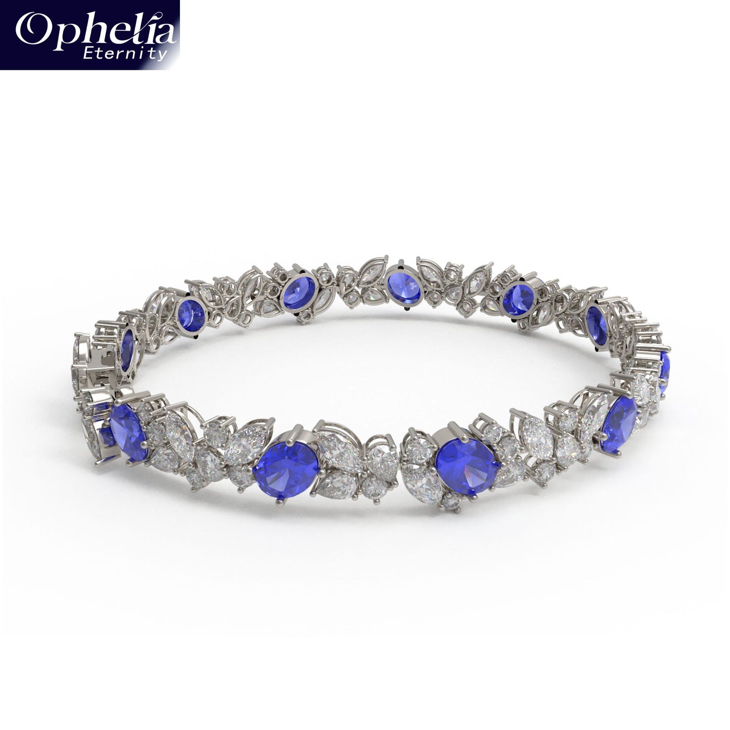 Handmade Gorgeous Lab - Grown Sapphire & Diamond Bracelet with Platinum, Total Weight 10CT/12CT/15CT