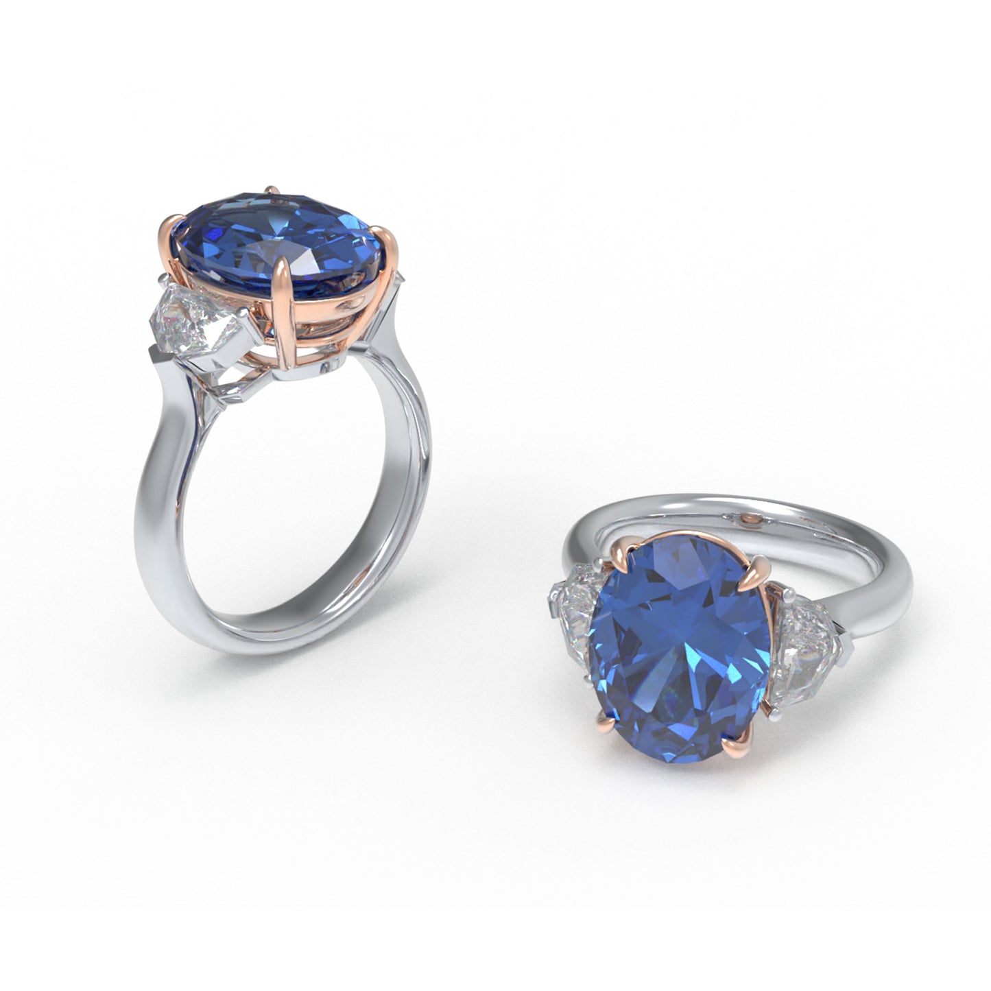 Handmade 3 - Diamond Ring with 2.8CT/4CT Lab - Grown Blue Main Diamond, 9K/14K/18K White Gold, Ideal for Proposal, Wedding, Anniversary