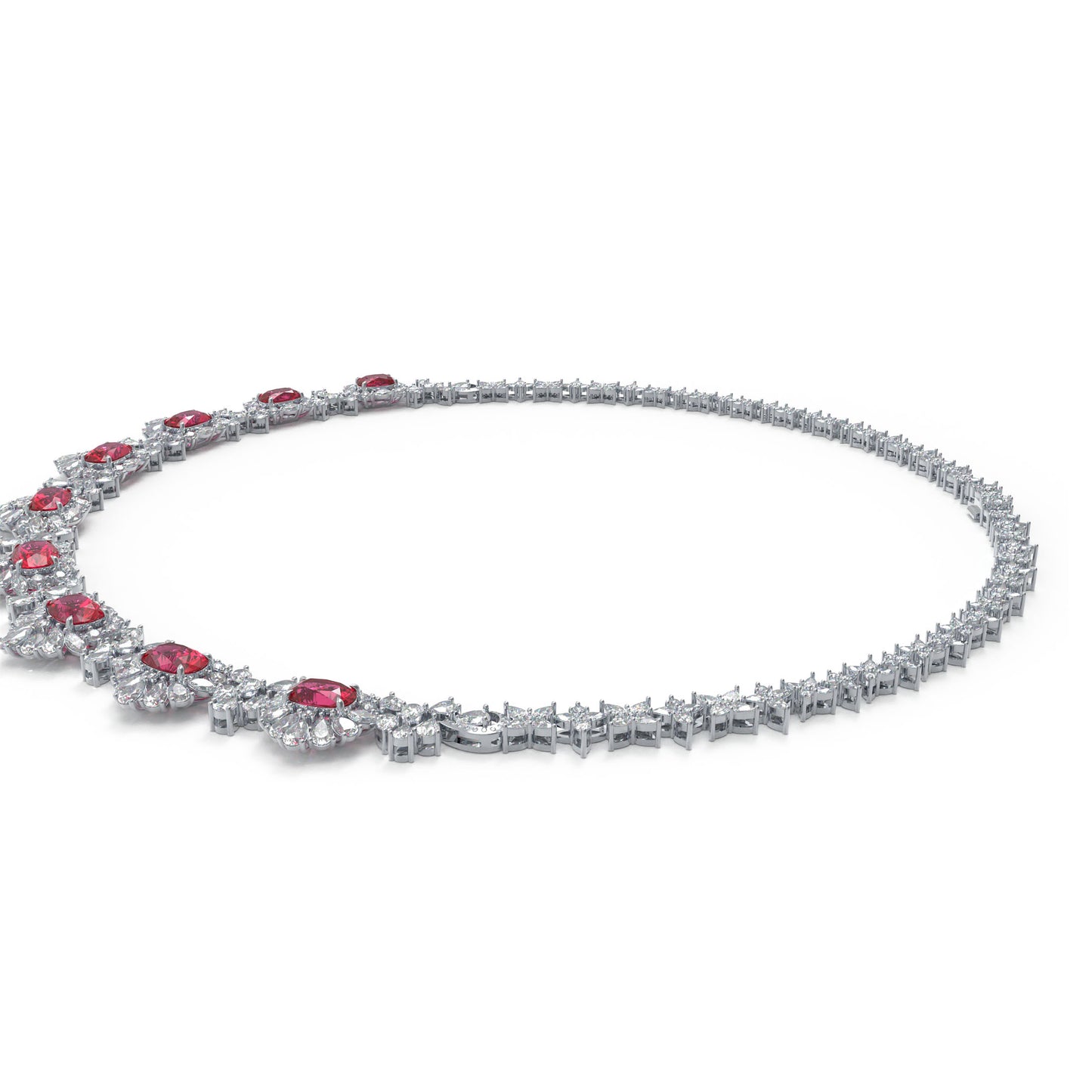 Ophelia Eternity Lab Grown Diamond & Ruby Statement Necklace, 16ct Ruby & 20ct Fancy Shape Lab Diamond, 18K/14K/9K Gold & Platinum Option, Luxury Fine Jewelry for Women