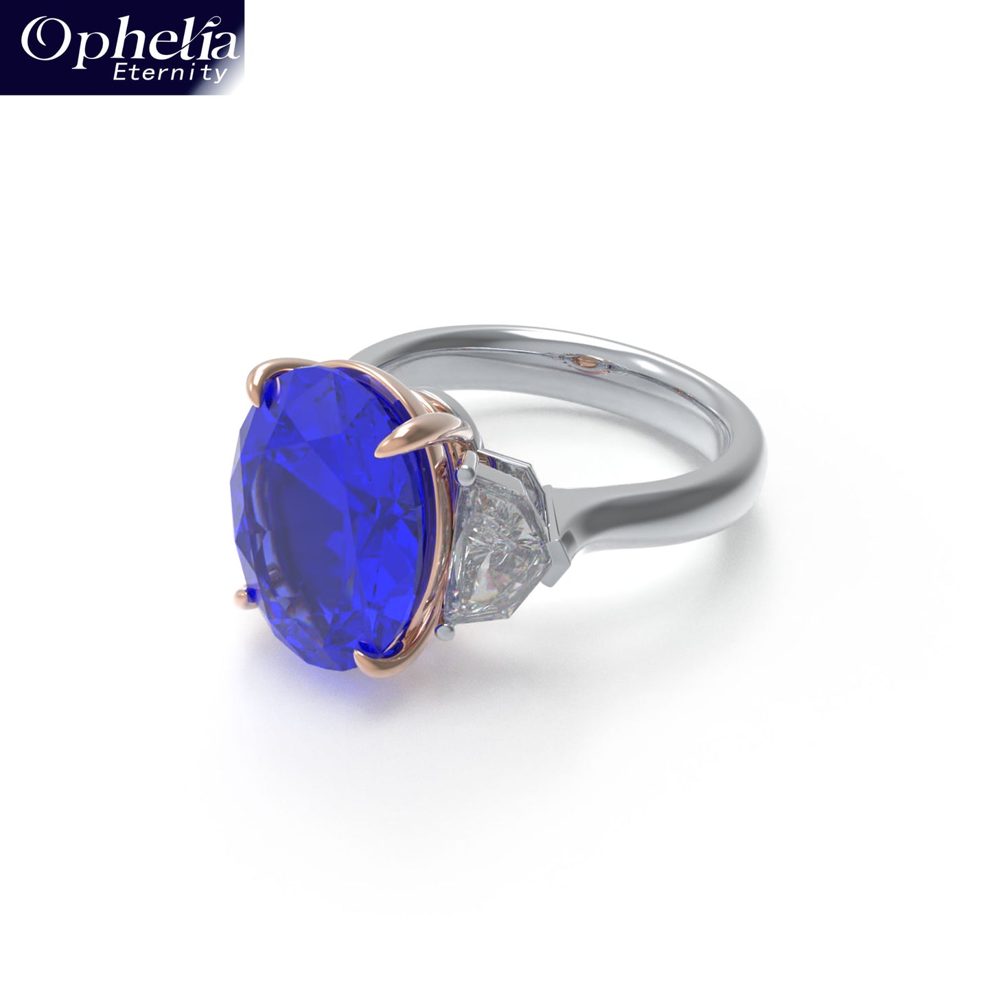 Handmade 3 - Diamond Ring with 2.8CT/4CT Lab - Grown Blue Main Diamond, 9K/14K/18K White Gold, Ideal for Proposal, Wedding, Anniversary