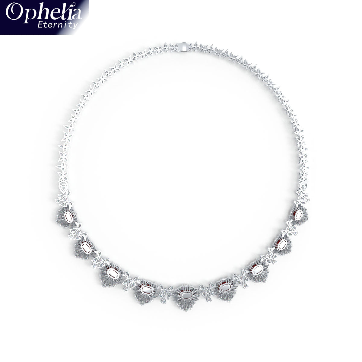 Luxury Handmade Necklace with 16ct Cultured Main Stones & 20ct 432pcs Fancy Shaped Cultured Diamonds, 9K/14K/18K White Gold & Platinum Optional