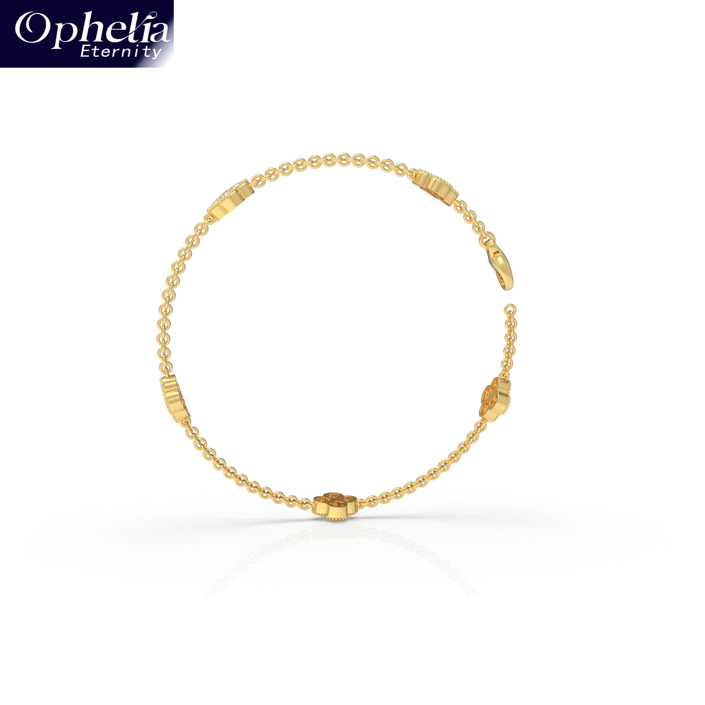 Handmade Four - Leaf Clover Bracelet with Lab - Grown Diamonds (VVS1 - VVS2 Clarity) in 9K/14K/18K Yellow Gold