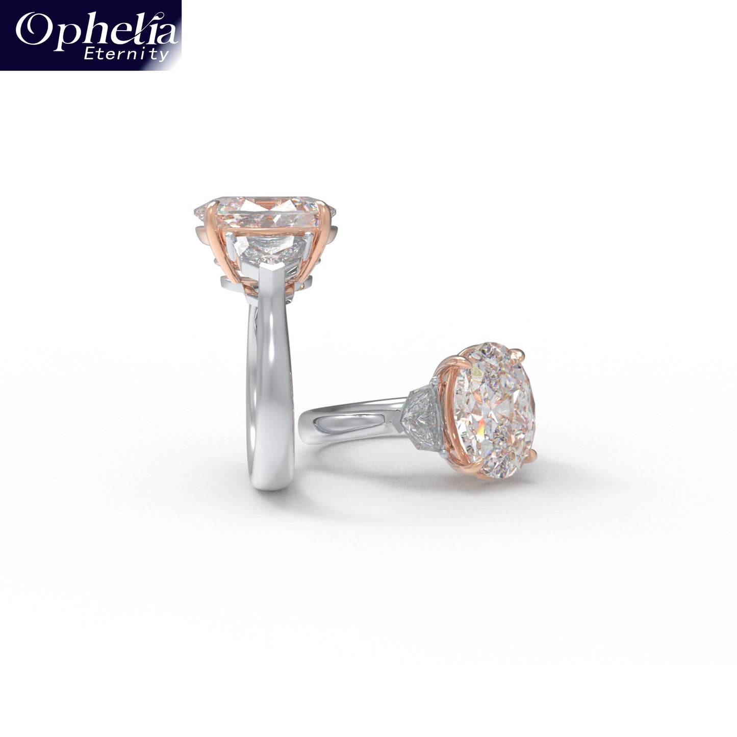 Handmade 3 - Diamond Ring with 2.8CT/4CT Lab - Grown Main Diamond, 9K/14K/18K White Gold, Perfect for Proposal, Wedding, Anniversary