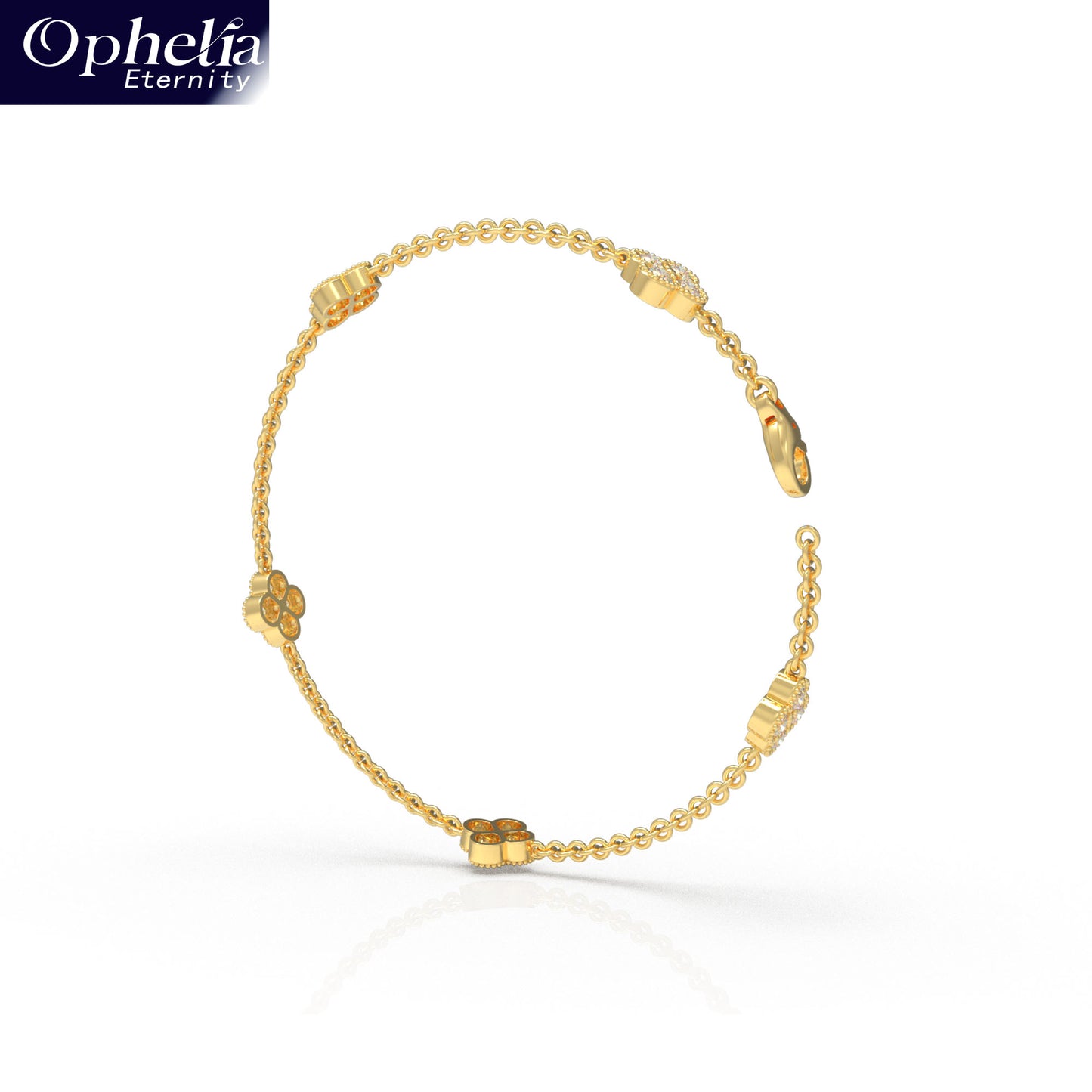 Handmade Four - Leaf Clover Bracelet with Lab - Grown Diamonds (VVS1 - VVS2 Clarity) in 9K/14K/18K Yellow Gold