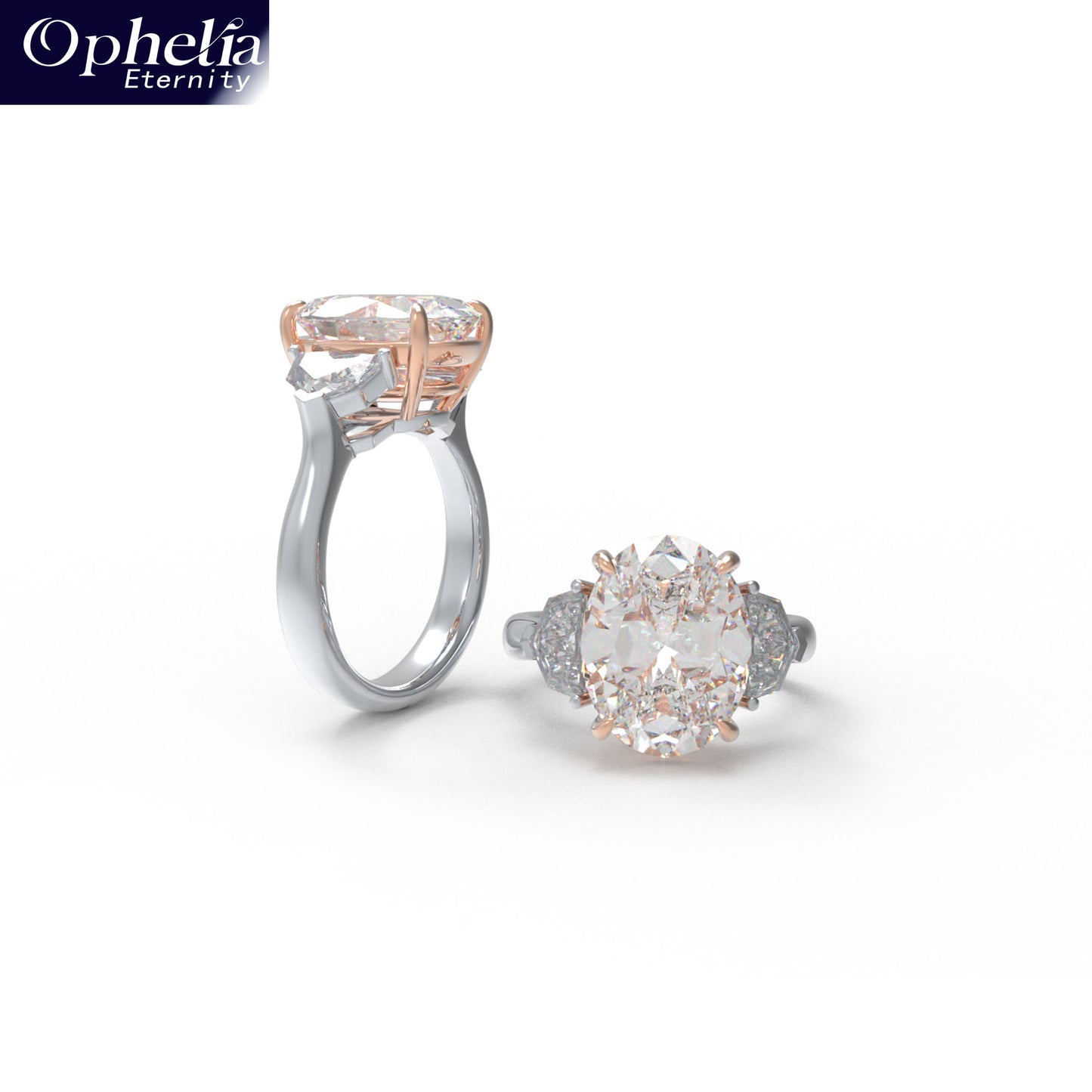 Handmade 3 - Diamond Ring with 2.8CT/4CT Lab - Grown Main Diamond, 9K/14K/18K White Gold, Perfect for Proposal, Wedding, Anniversary
