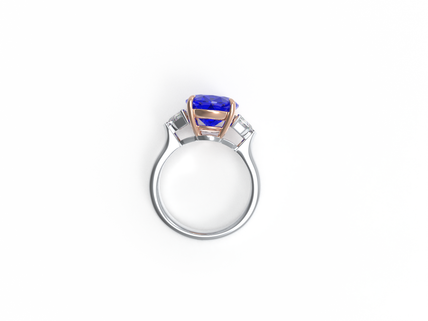 Handmade 3 - Diamond Ring with 2.8CT/4CT Lab - Grown Blue Main Diamond, 9K/14K/18K White Gold, Ideal for Proposal, Wedding, Anniversary