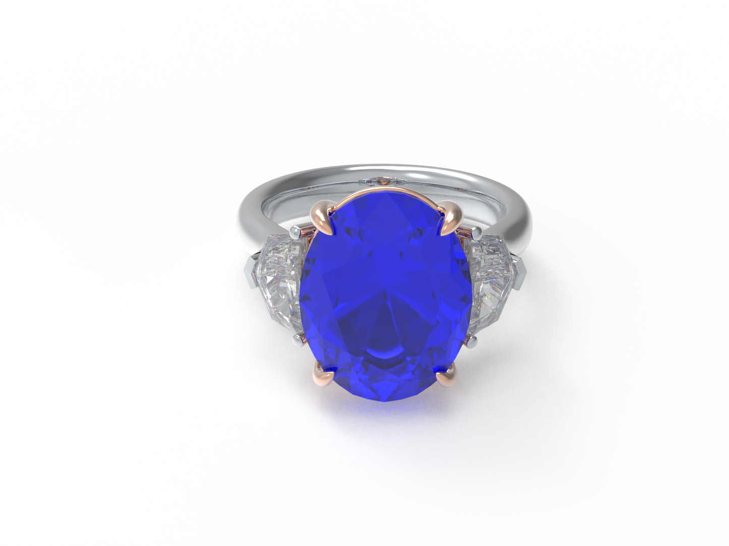 Handmade 3 - Diamond Ring with 2.8CT/4CT Lab - Grown Blue Main Diamond, 9K/14K/18K White Gold, Ideal for Proposal, Wedding, Anniversary