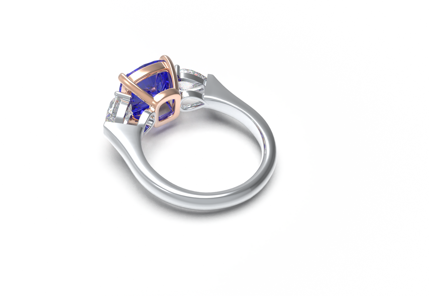 Handmade Three - Stone Ring with Lab - Grown Sapphire (2.8CT/4CT) & Lab - Grown Diamond Accents, 9K/14K/18K White Gold & Platinum Optional