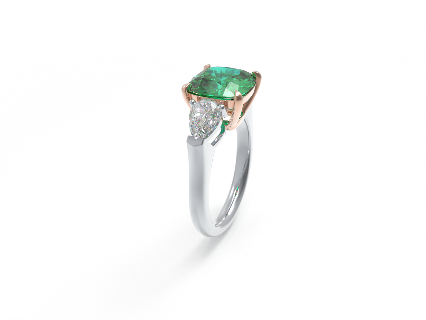 Handmade Three - Stone Ring with Lab - Grown Emerald (2.8CT/4CT) & Lab - Grown Diamond Accents, 9K/14K/18K White Gold & Platinum Optional