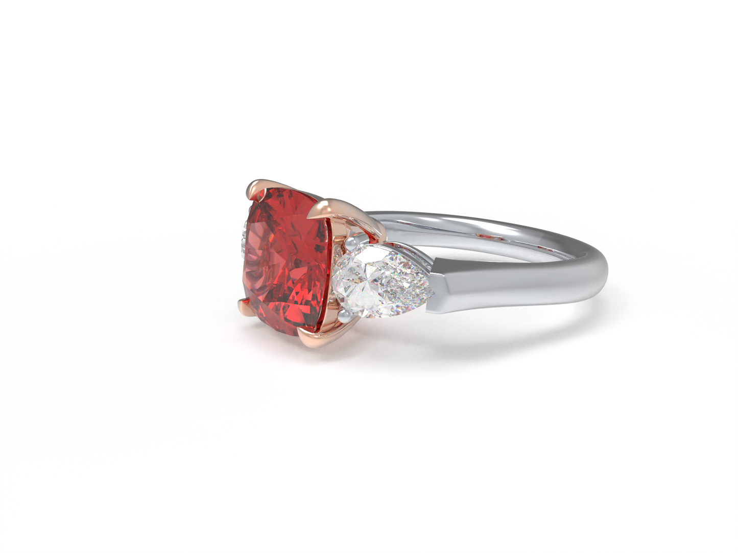 Handmade Three - Stone Ring with Lab - Grown Paraiba Diamond (2.8CT/4CT) & Lab - Grown Diamond Accents, 9K/14K/18K White Gold & Platinum Optional