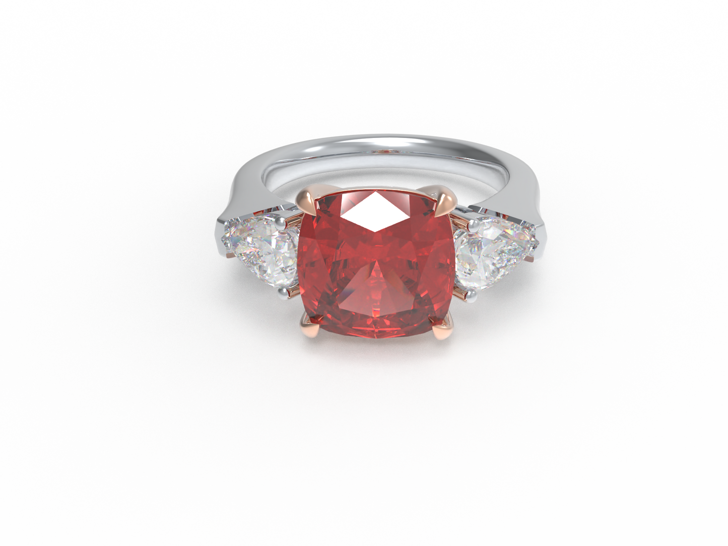Handmade Three - Stone Ring with Lab - Grown Paraiba Diamond (2.8CT/4CT) & Lab - Grown Diamond Accents, 9K/14K/18K White Gold & Platinum Optional