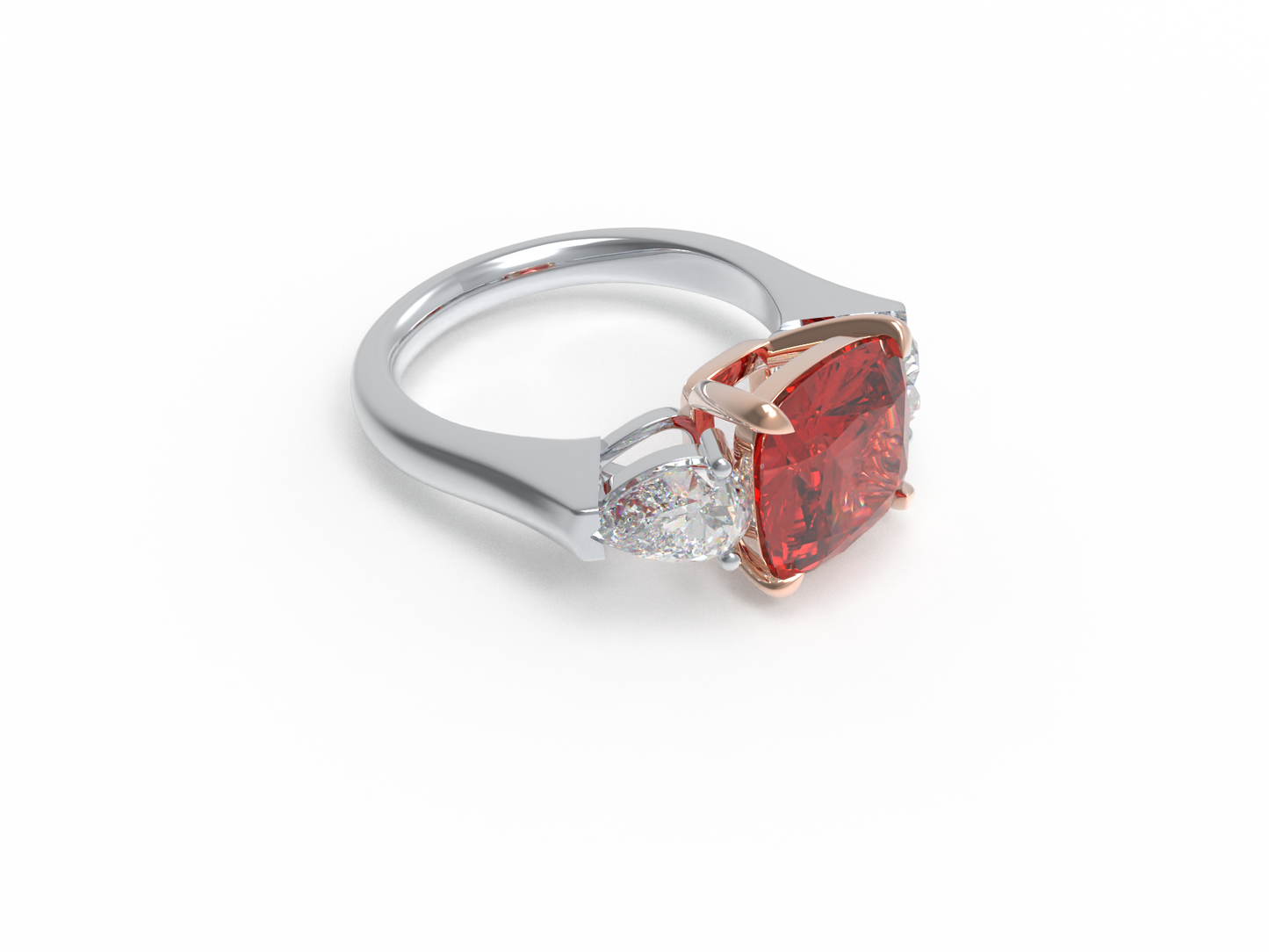 Handmade Three - Stone Ring with Lab - Grown Paraiba Diamond (2.8CT/4CT) & Lab - Grown Diamond Accents, 9K/14K/18K White Gold & Platinum Optional