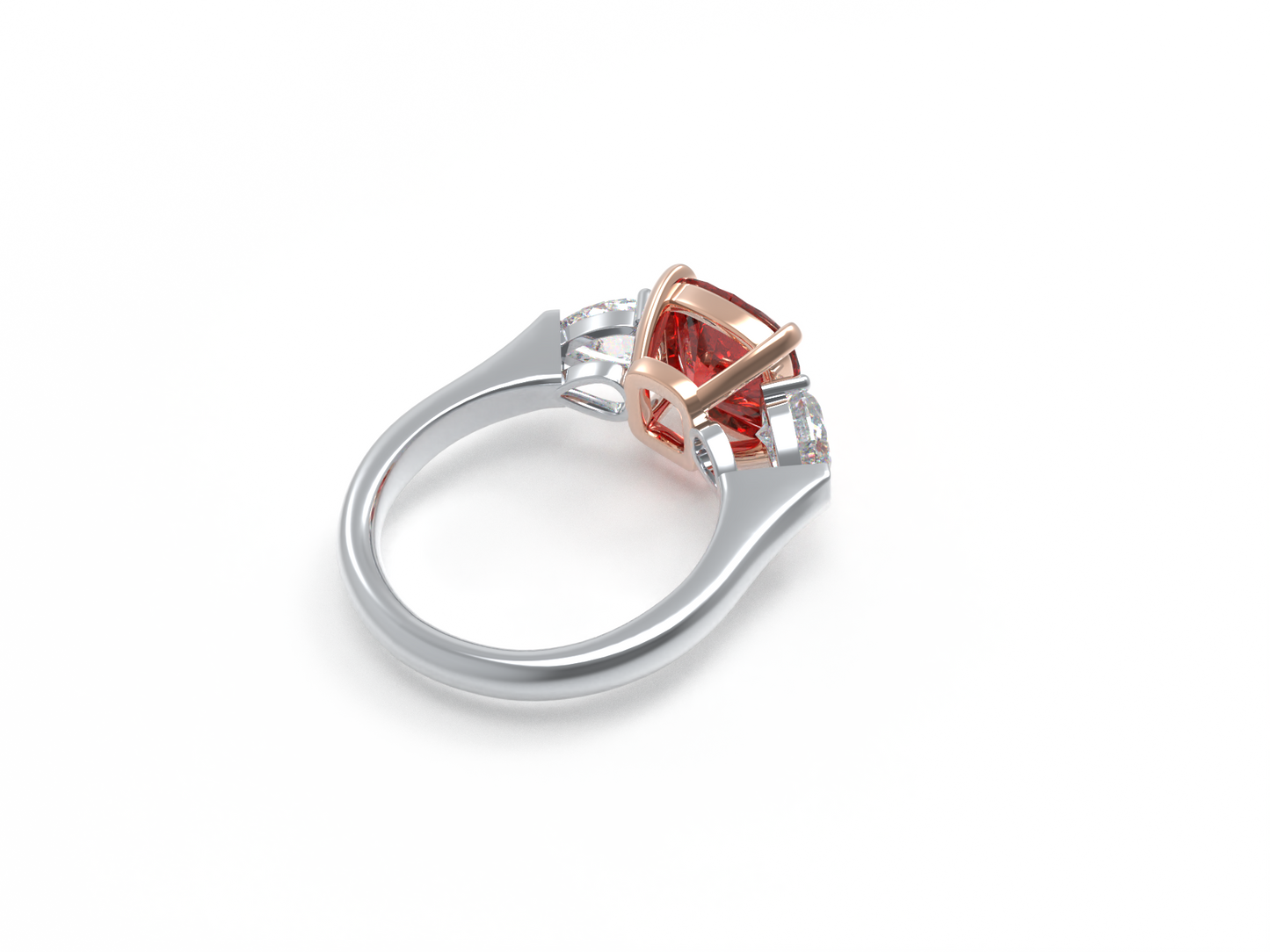 Handmade Three - Stone Ring with Lab - Grown Paraiba Diamond (2.8CT/4CT) & Lab - Grown Diamond Accents, 9K/14K/18K White Gold & Platinum Optional