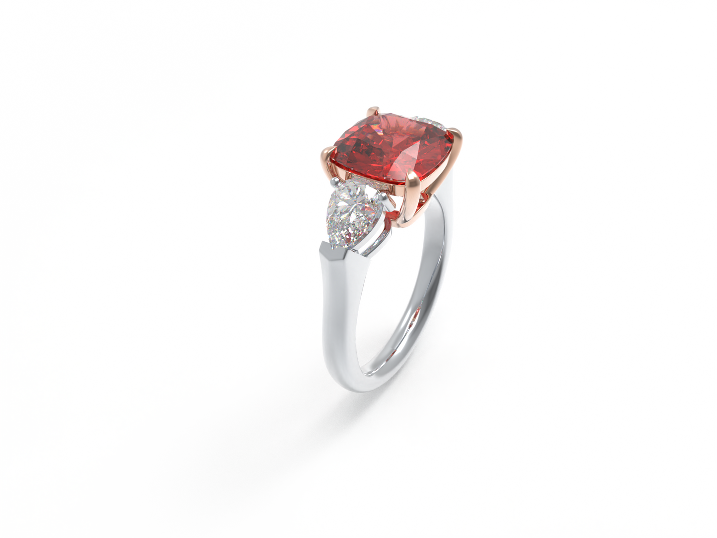 Handmade Three - Stone Ring with Lab - Grown Paraiba Diamond (2.8CT/4CT) & Lab - Grown Diamond Accents, 9K/14K/18K White Gold & Platinum Optional