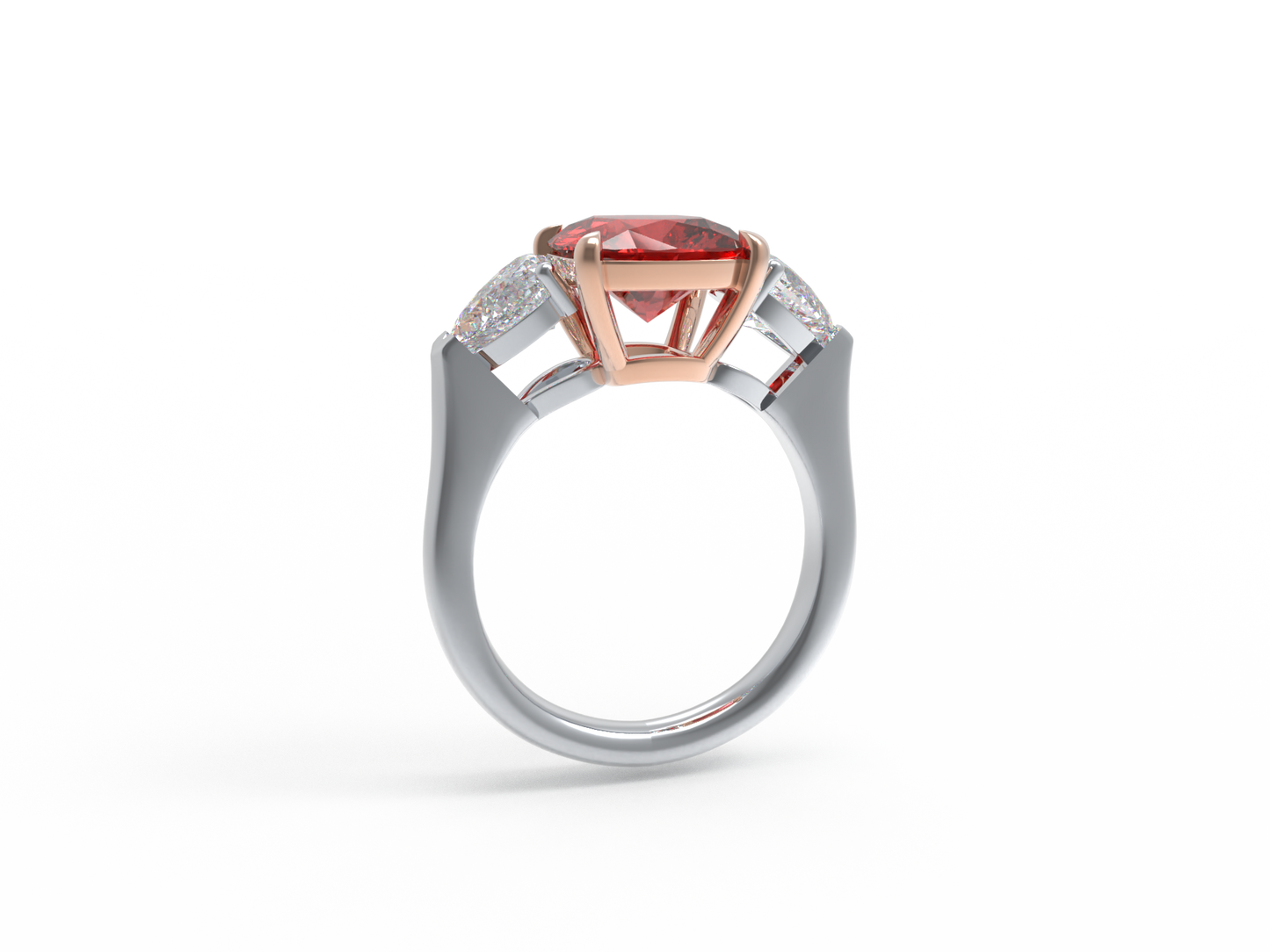 Handmade Three - Stone Ring with Lab - Grown Paraiba Diamond (2.8CT/4CT) & Lab - Grown Diamond Accents, 9K/14K/18K White Gold & Platinum Optional