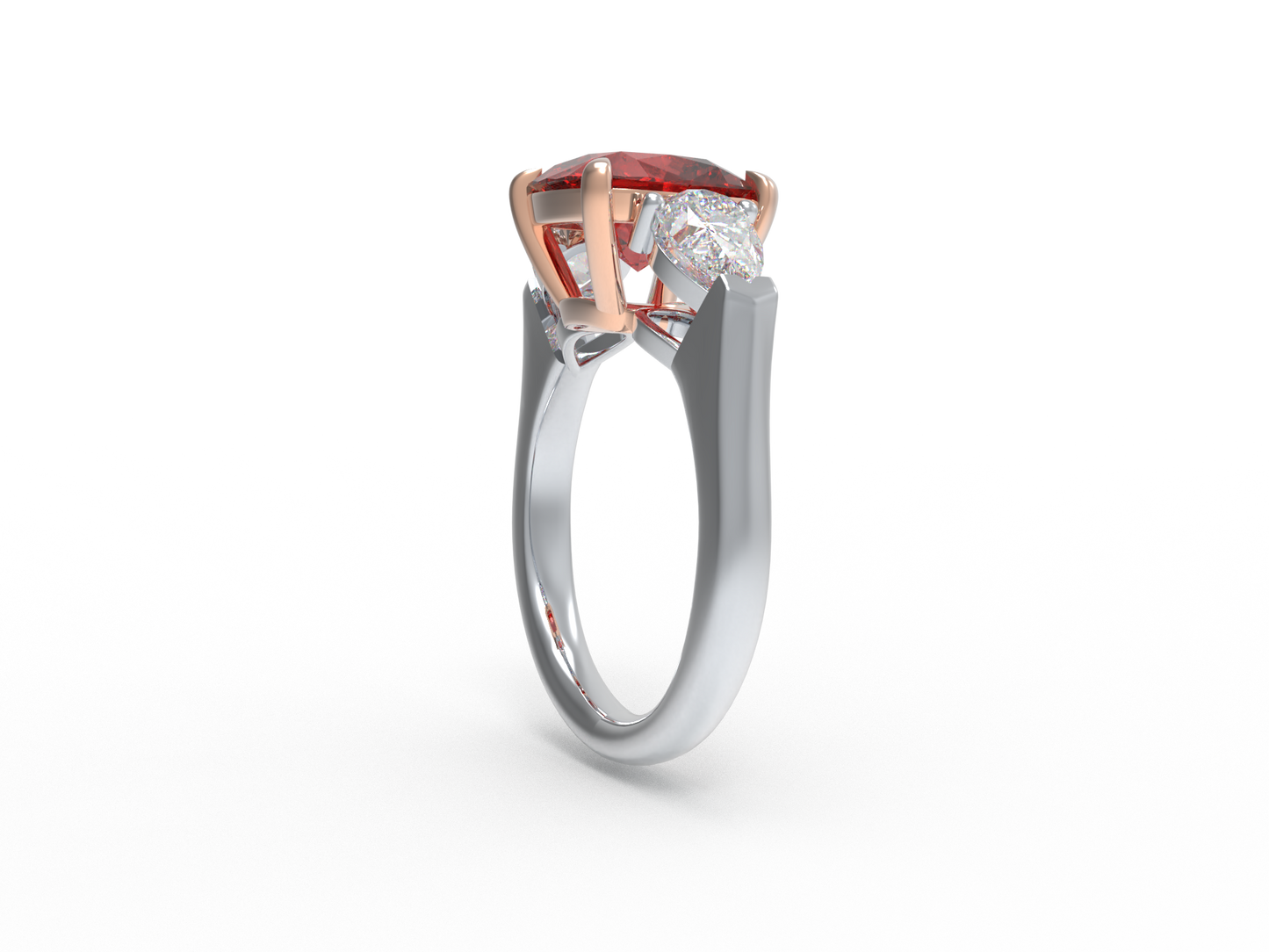 Handmade Three - Stone Ring with Lab - Grown Paraiba Diamond (2.8CT/4CT) & Lab - Grown Diamond Accents, 9K/14K/18K White Gold & Platinum Optional