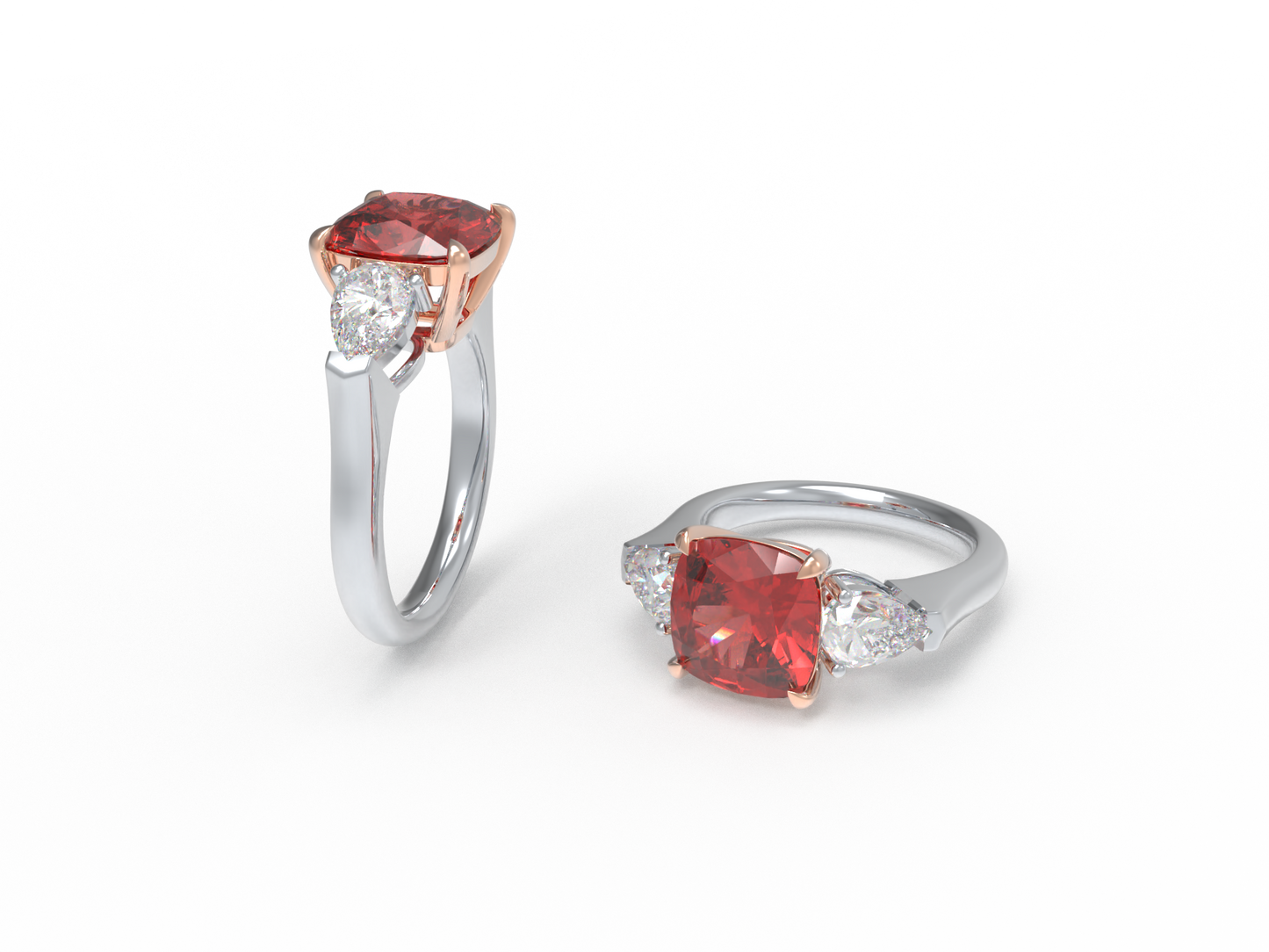 Handmade Three - Stone Ring with Lab - Grown Paraiba Diamond (2.8CT/4CT) & Lab - Grown Diamond Accents, 9K/14K/18K White Gold & Platinum Optional