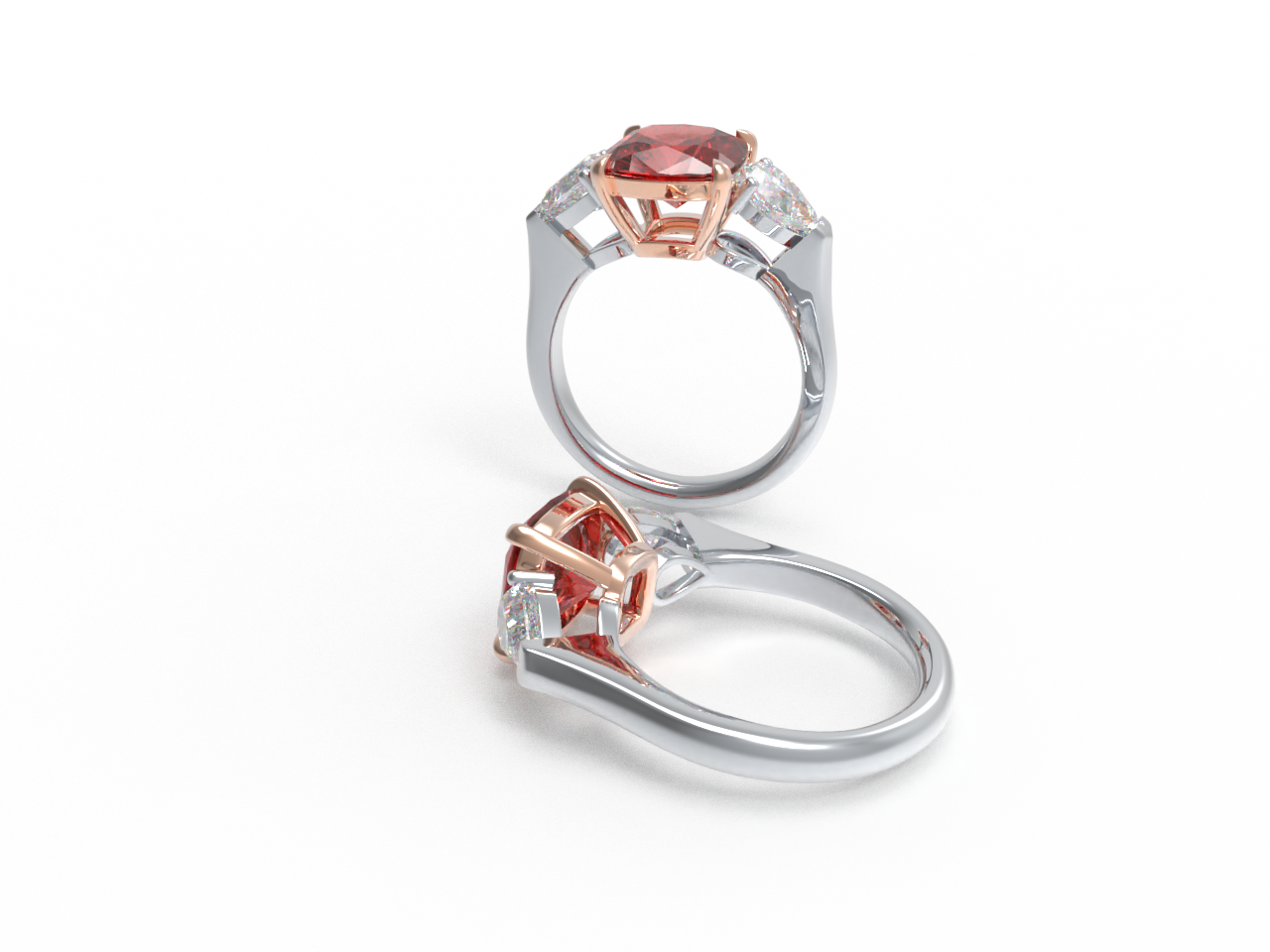 Handmade Three - Stone Ring with Lab - Grown Paraiba Diamond (2.8CT/4CT) & Lab - Grown Diamond Accents, 9K/14K/18K White Gold & Platinum Optional