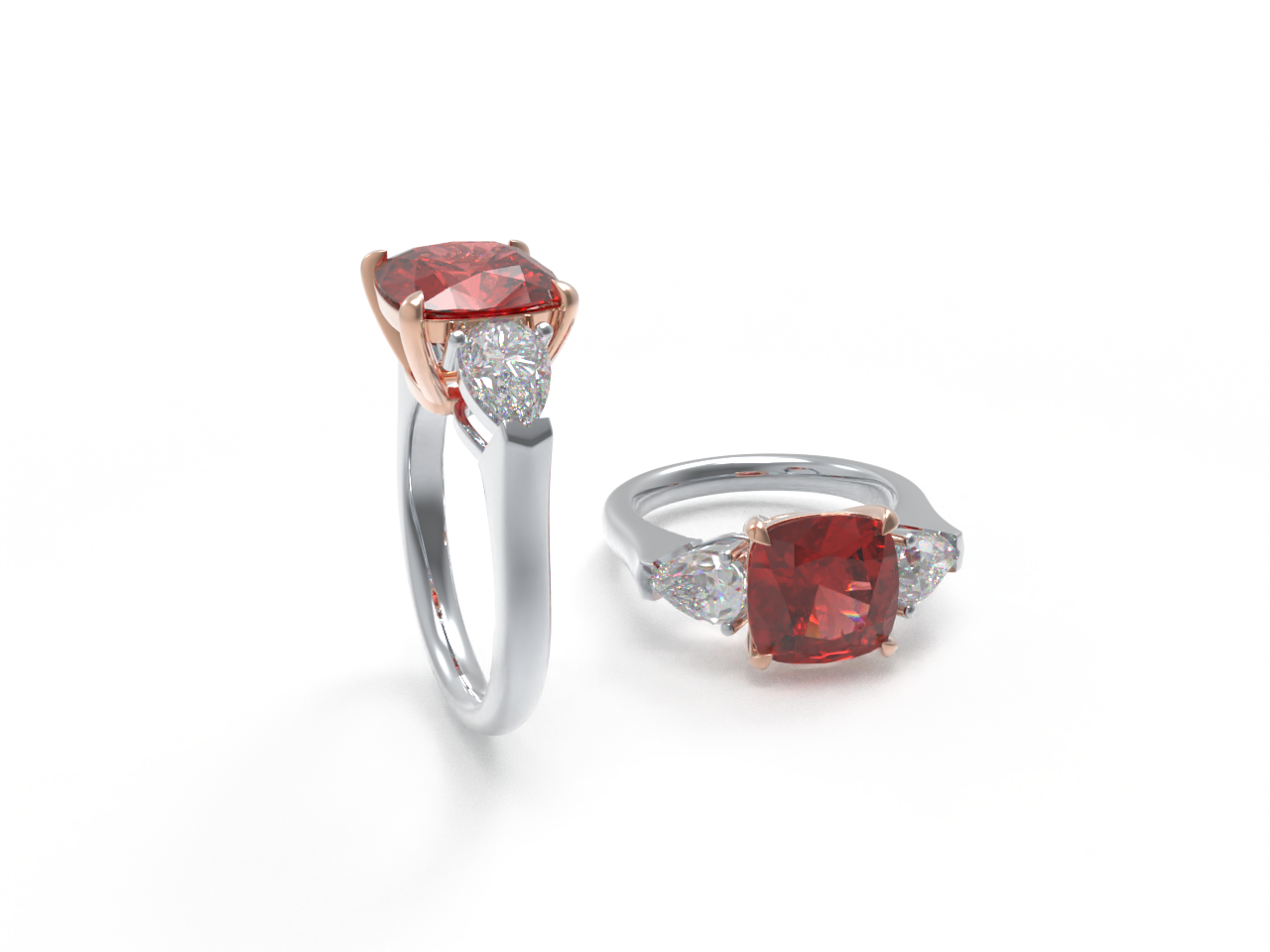 Handmade Three - Stone Ring with Lab - Grown Paraiba Diamond (2.8CT/4CT) & Lab - Grown Diamond Accents, 9K/14K/18K White Gold & Platinum Optional