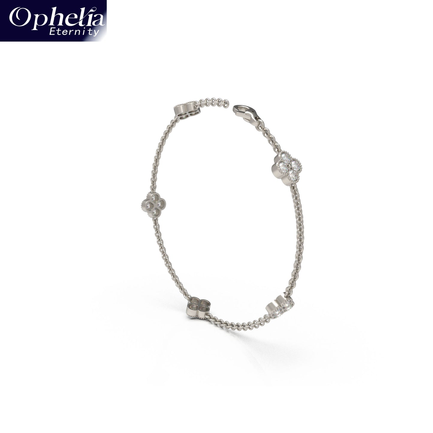 Handmade Four - Leaf Clover Bracelet with Lab - Grown Diamonds (VVS1 - VVS2 Clarity) in Platinum