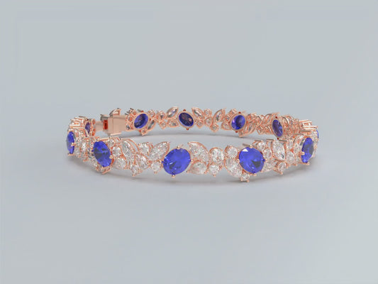 Handmade Gorgeous Lab - Grown Sapphire & Diamond Bracelet with Rose Gold, Total Weight 10CT/12CT/15CT