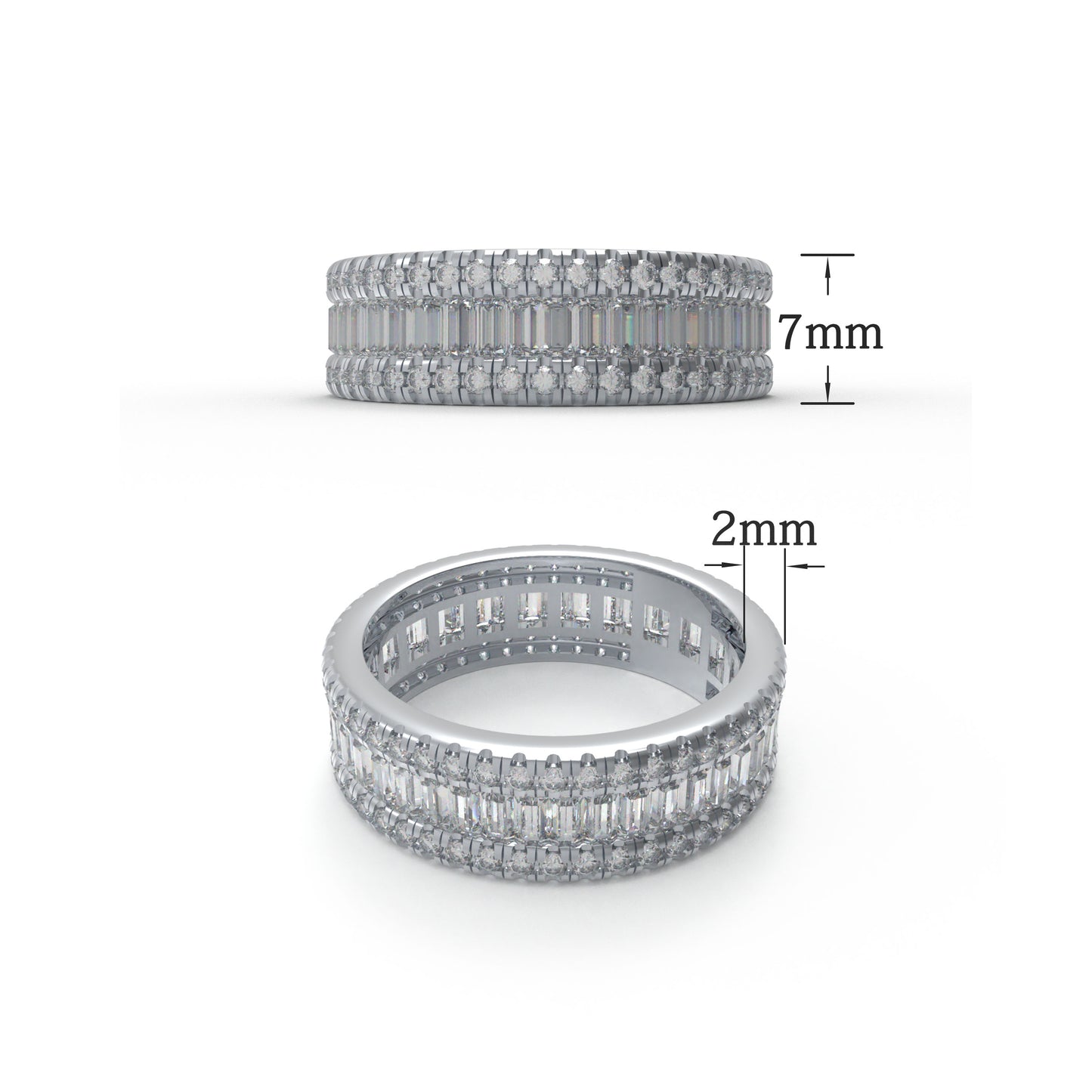 925 Silver Eternity Ring – 96 Round & 45 Baguette Moissanite – Engagement Wedding Band