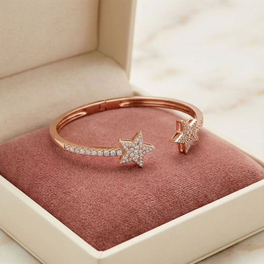 10K/14K Rose Gold 5-Star Bracelet with 128 Lab-Grown Diamonds (VVS1-VVS2, D-E) | Stackable Fine Jewelry Gift for Women, Anniversary, Mother's Day, Christmas