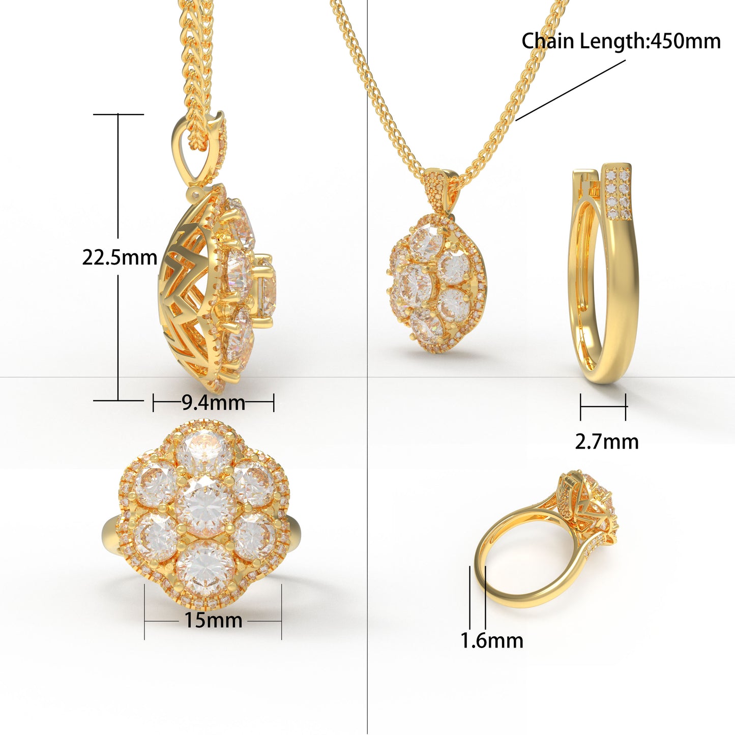 2-in-1 Convertible Lab Grown Diamond Jewelry Set: Pendant Necklace & Ring (10K/14K Yellow Gold, VVS1-VVS2 D-E Color, Handcrafted Luxury)
