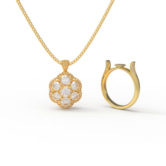 2-in-1 Convertible Lab Grown Diamond Jewelry Set: Pendant Necklace & Ring (10K/14K Yellow Gold, VVS1-VVS2 D-E Color, Handcrafted Luxury)