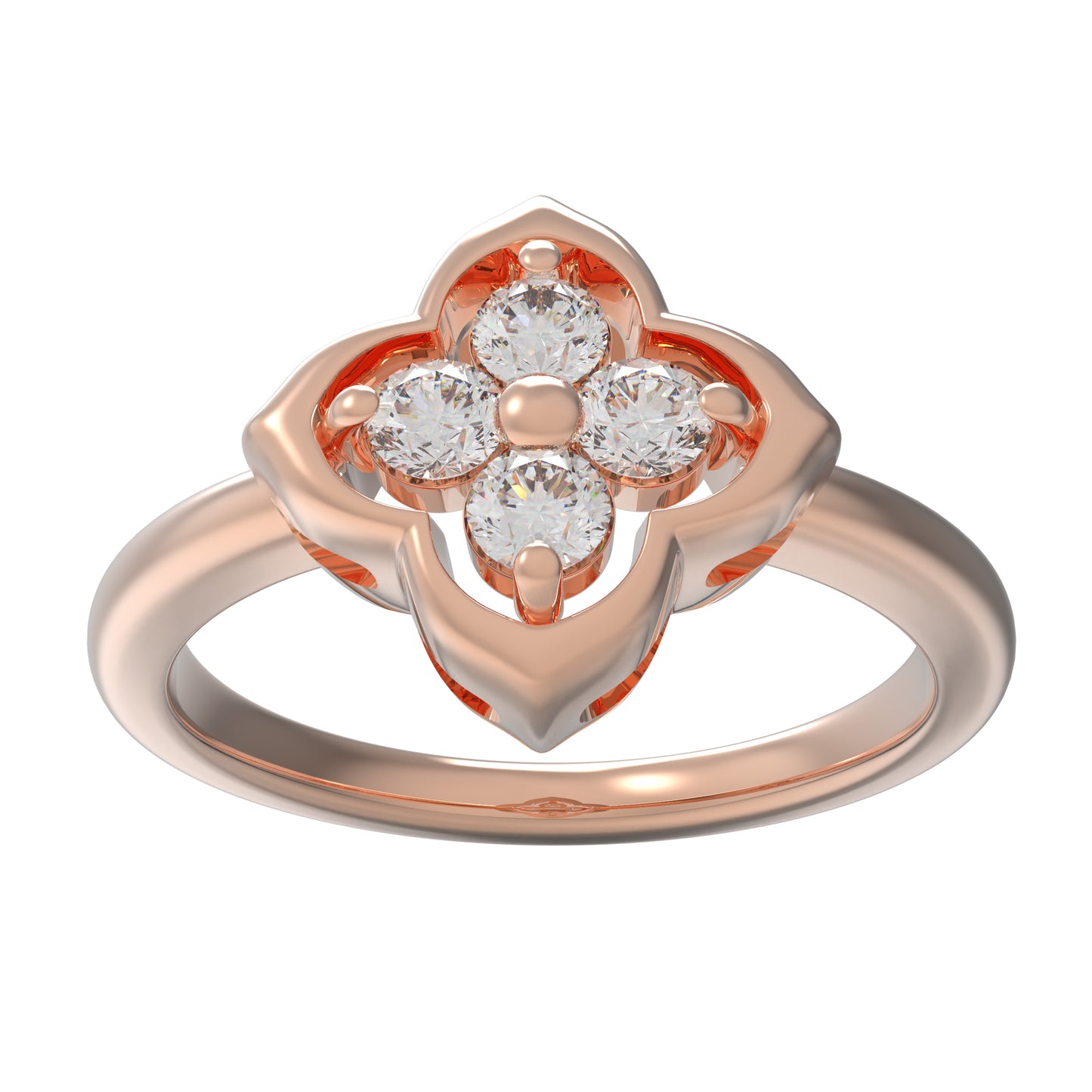 10K/14K Rose Gold Clover Lab-Grown Diamond Ring, 0.2 CTW, Song Dynasty Inspired Promise Ring