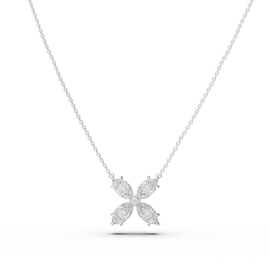 925 Sterling Silver Marquise Moissanite Clover Pendant Necklace, 1.35 CTW for Women