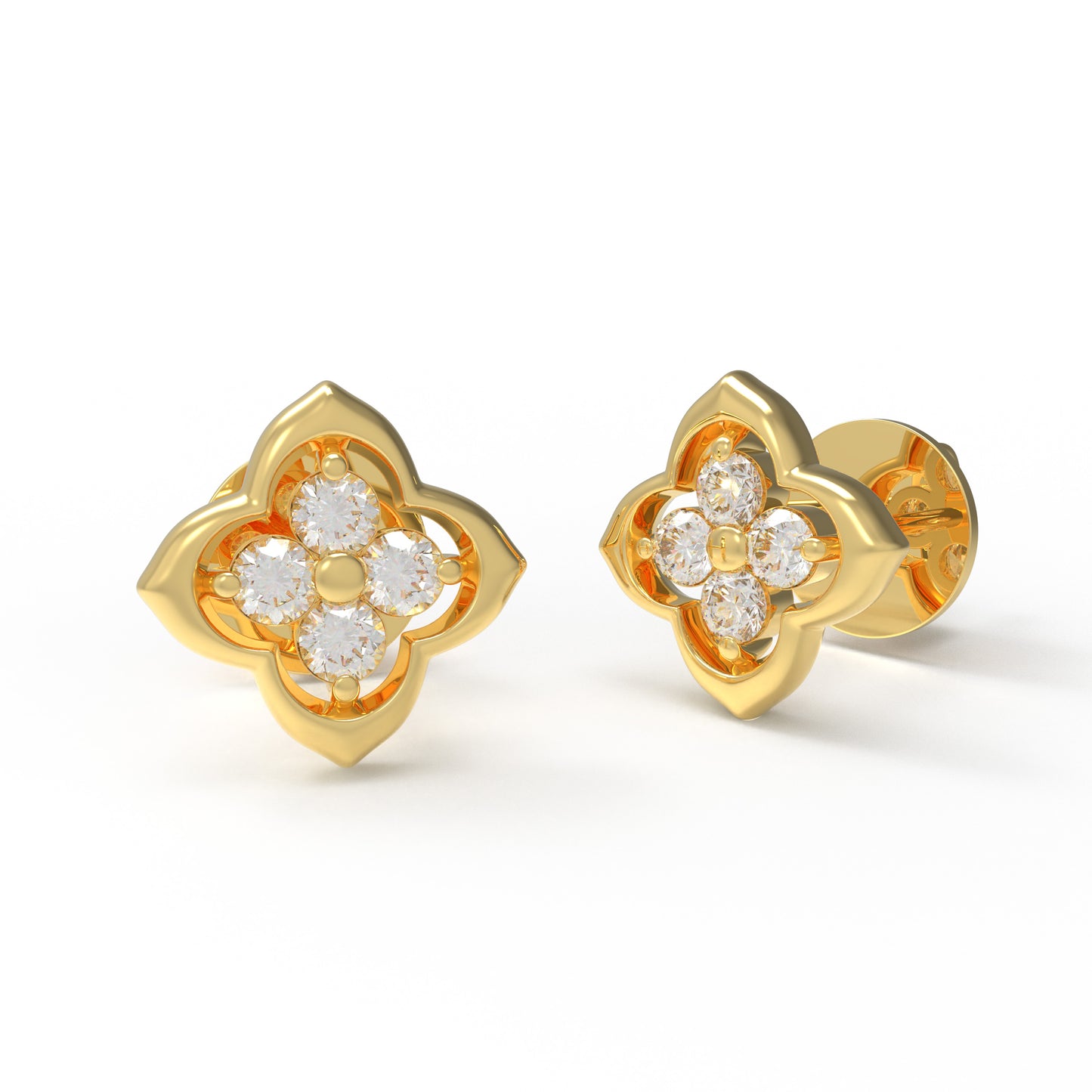 10K/14K Yellow Gold Clover Lab-Grown Diamond Stud Earrings, 0.4 CTW, Song Dynasty Inspired