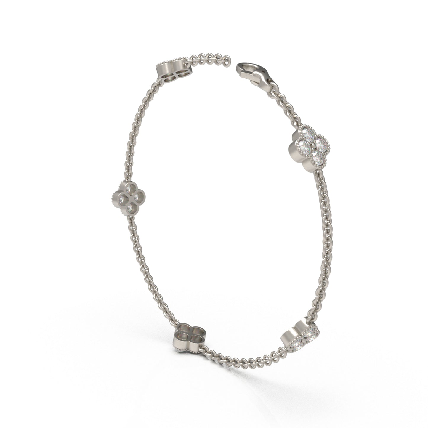Handmade Four - Leaf Clover Bracelet with Lab - Grown Diamonds (VVS1 - VVS2 Clarity) in Platinum