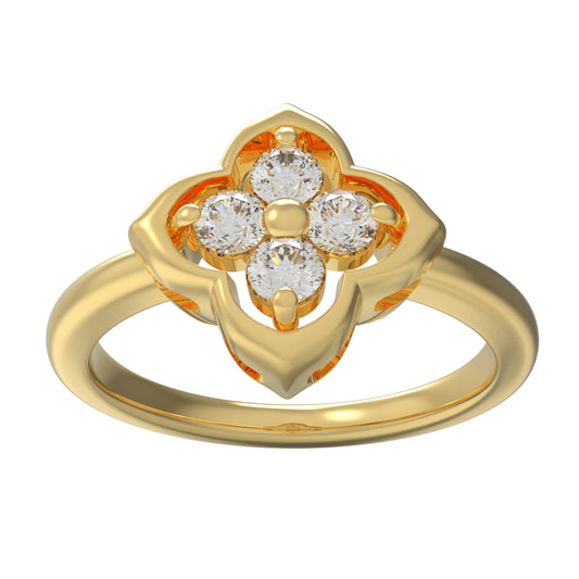 10K/14K Yellow Gold Clover Lab-Grown Diamond Ring, 0.2 CTW, Song Dynasty Inspired Promise Ring