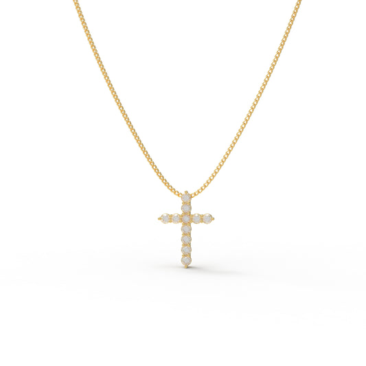 10K/14K Yellow Gold Cross Lucky Pendant Necklace with 0.7ct Lab Grown Diamonds, 11 Stones of 3mm Diameter, Perfect Gift for Women, Girlfriend, Wife, Mom, Client on Birthday, Anniversary, Mother's Day