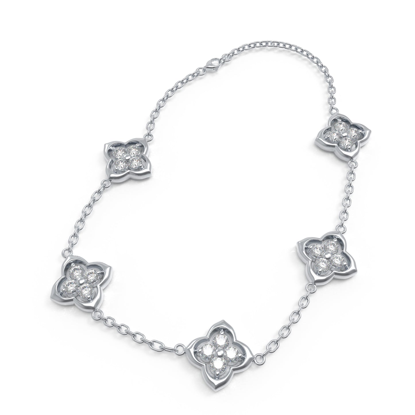 925 Silver Moissanite Four Leaf Clover Bracelet, Women Holiday Gift
