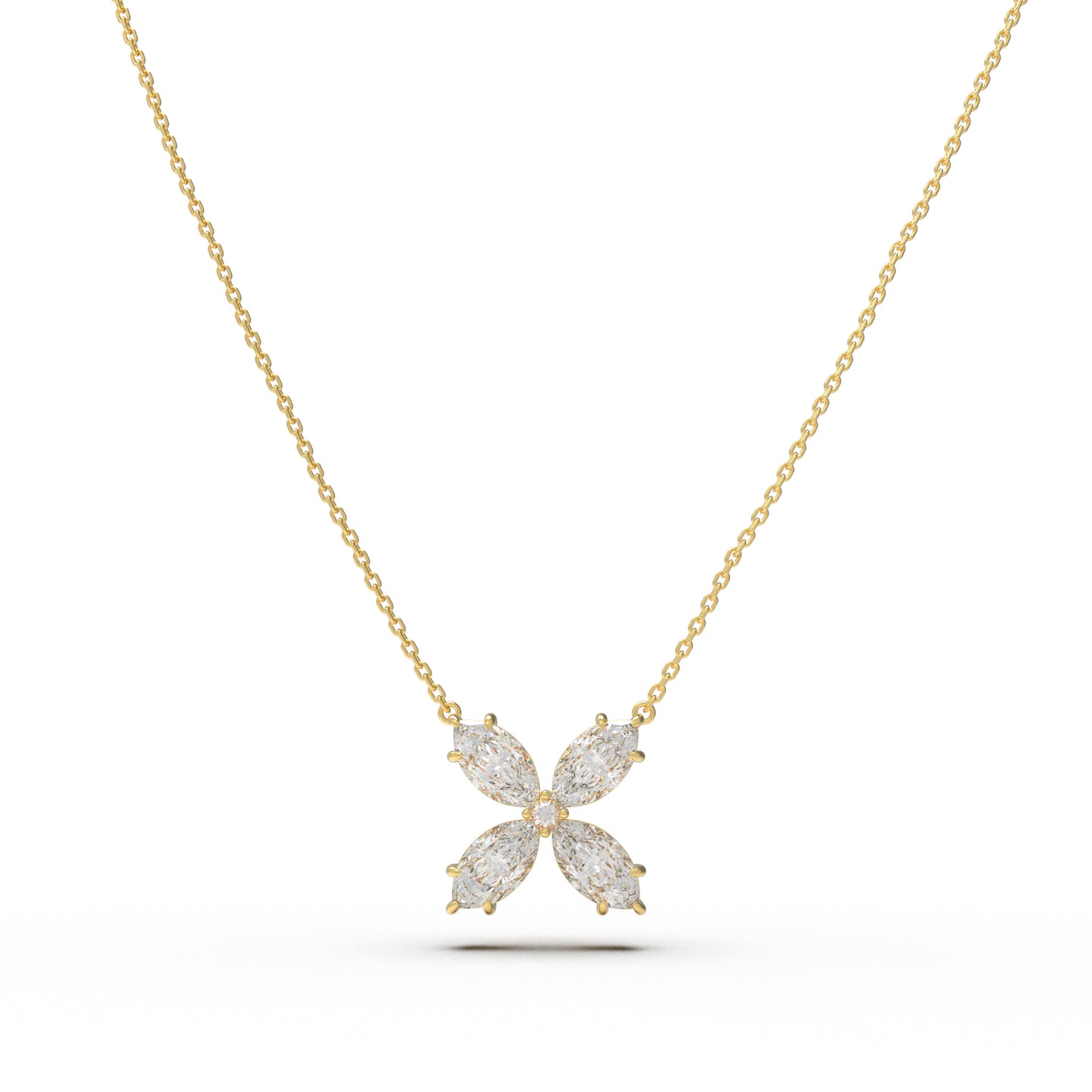 10K/14K Yellow Gold Marquise Lab-Grown Diamond Clover Pendant Necklace, 1.35 CTW for Women