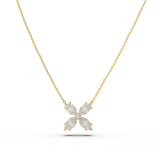 10K/14K Yellow Gold Marquise Lab-Grown Diamond Clover Pendant Necklace, 1.35 CTW for Women