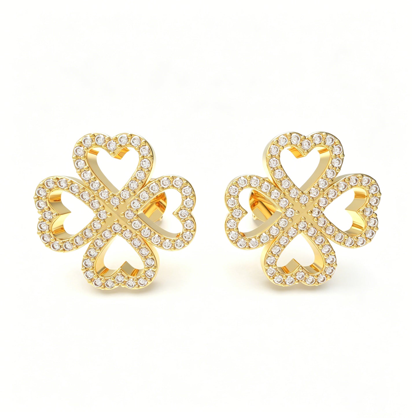 0.45ct Lab Grown Diamond Four-Leaf Clover Stud Earrings, 10K/14K Yellow Gold Lucky Heart Jewelry Gift