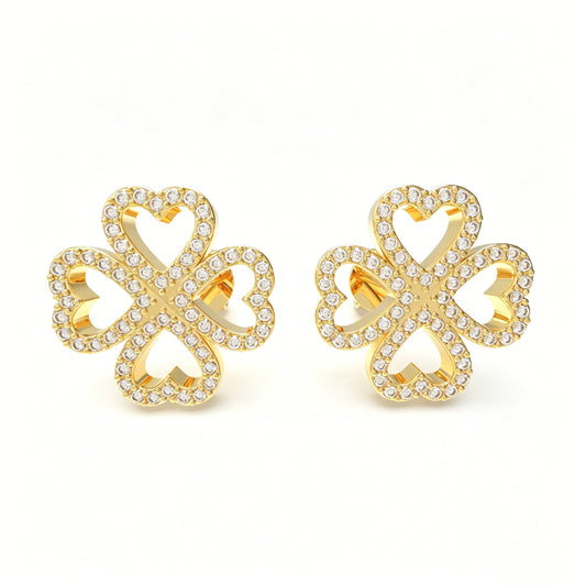 0.45ct Lab Grown Diamond Four-Leaf Clover Stud Earrings, 10K/14K Yellow Gold Lucky Heart Jewelry Gift