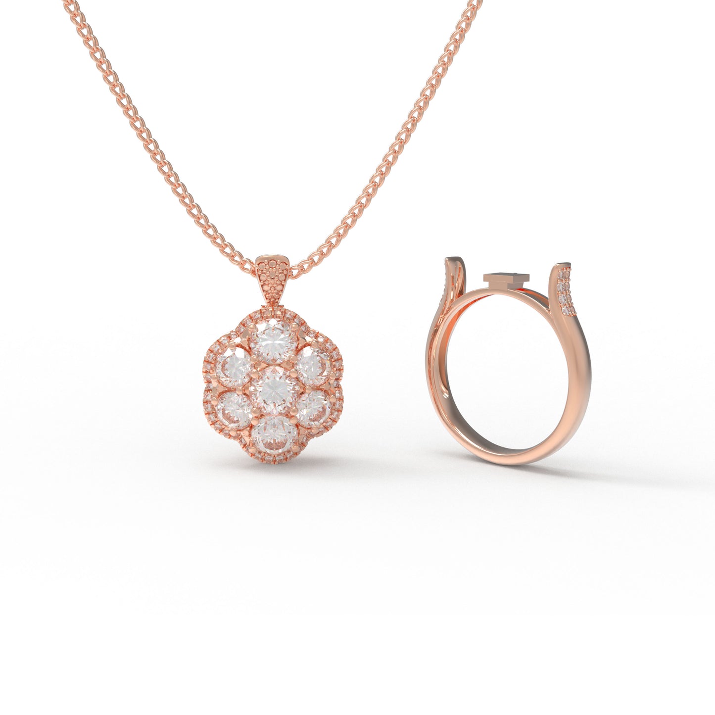 2-in-1 Convertible 3ct Lab Grown Diamond Jewelry Set: Pendant Necklace & Ring (10K/14K Rose Gold, VVS1-VVS2 D-E Color, Handcrafted)