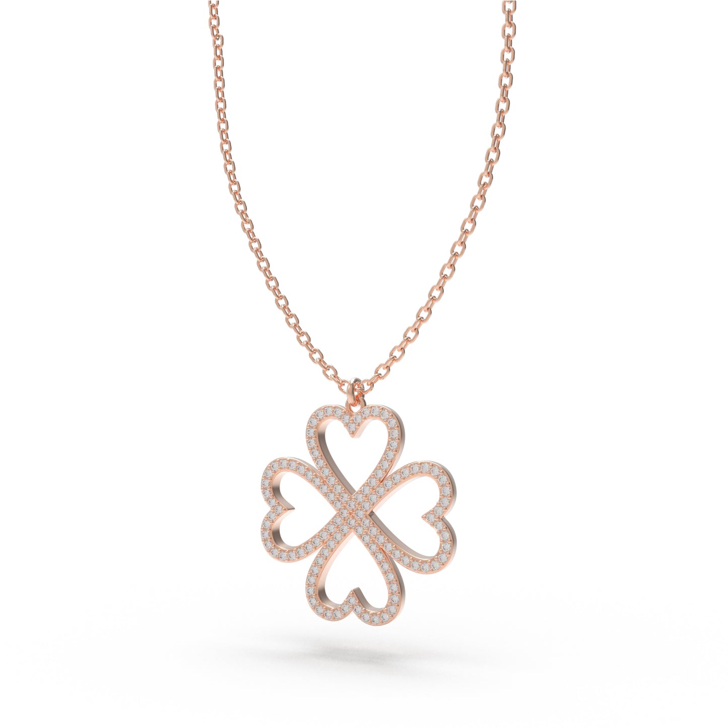 Ophelia Eternity 10K/14K Rose Gold Four-Leaf Clover Heart Pendant Necklace with 0.5ct Lab-Grown Diamonds, Good Luck Jewelry Gift for Women, Sisters & Lovers