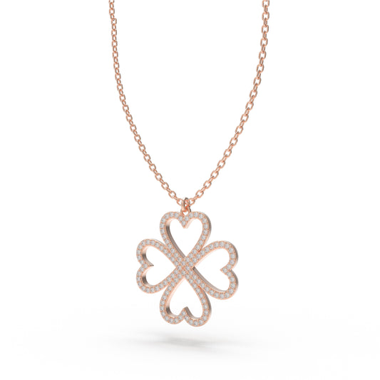 Ophelia Eternity 10K/14K Rose Gold Four-Leaf Clover Heart Pendant Necklace with 0.5ct Lab-Grown Diamonds, Good Luck Jewelry Gift for Women, Sisters & Lovers