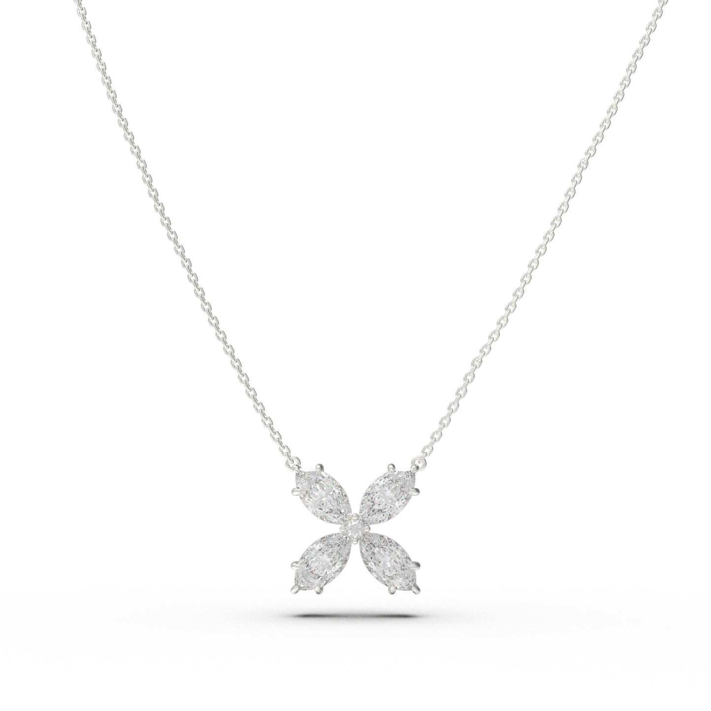 1.35 CTW Marquise Lab Diamond Clover Necklace, 10K/14K White Gold/Platinum for Women