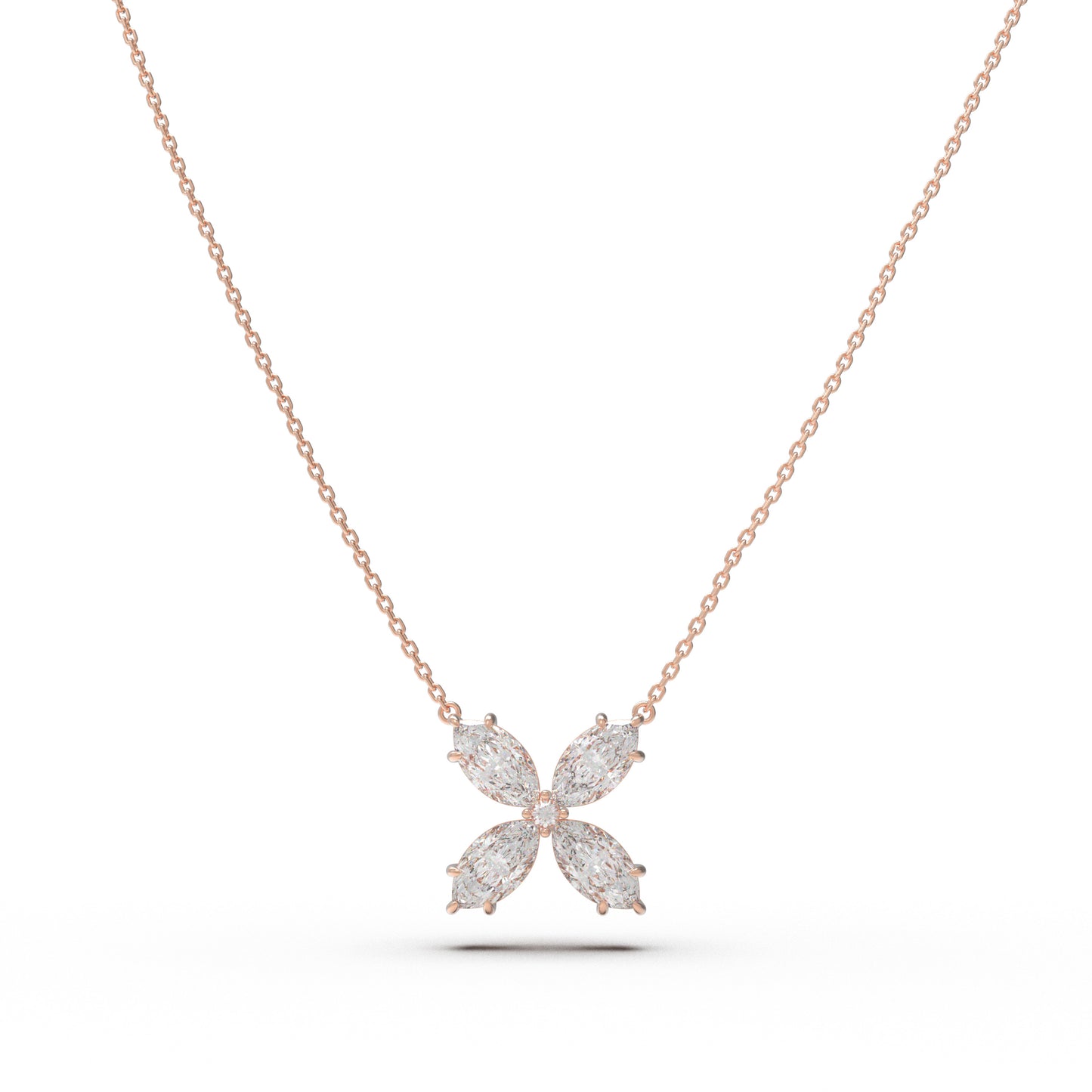 10K/14K Rose Gold Marquise Lab-Grown Diamond Clover Pendant Necklace, 1.35 CTW for Women