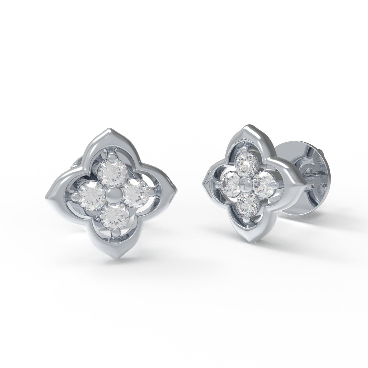10K/14K White Gold or Platinum Clover Lab-Grown Diamond Stud Earrings, 0.4 CTW, Song Dynasty Inspired