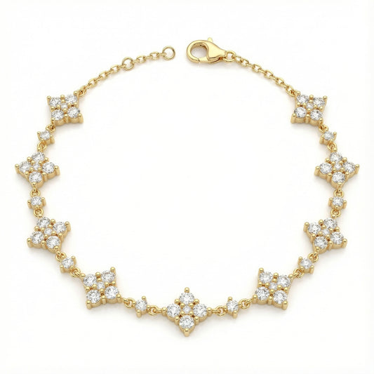 Ophelia Eternity Women's Yellow Gold Four Leaf Clover Bracelet | 2ct/3ct Lab Diamond | Adjustable Lucky Jewelry for Anniversary, Mother's Day Gift（副本）